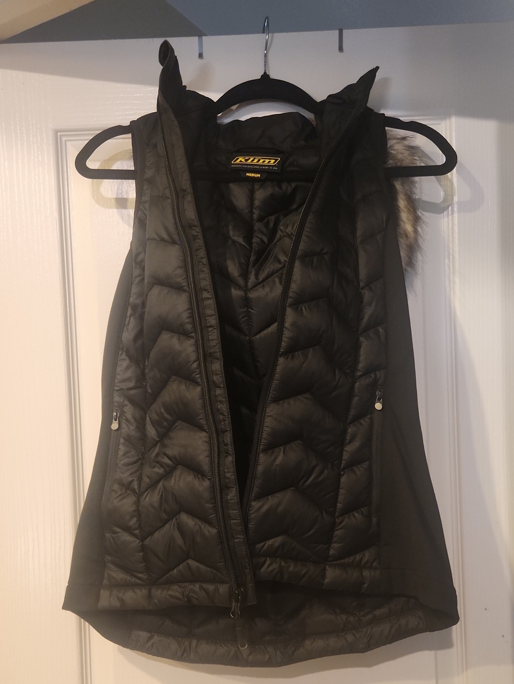 Klim Women's Black Quilted Vest with Faux Fur Trim